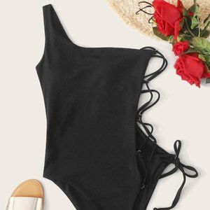🌞SHEIN Black Lace-Up One Piece Bathing Suit🌞